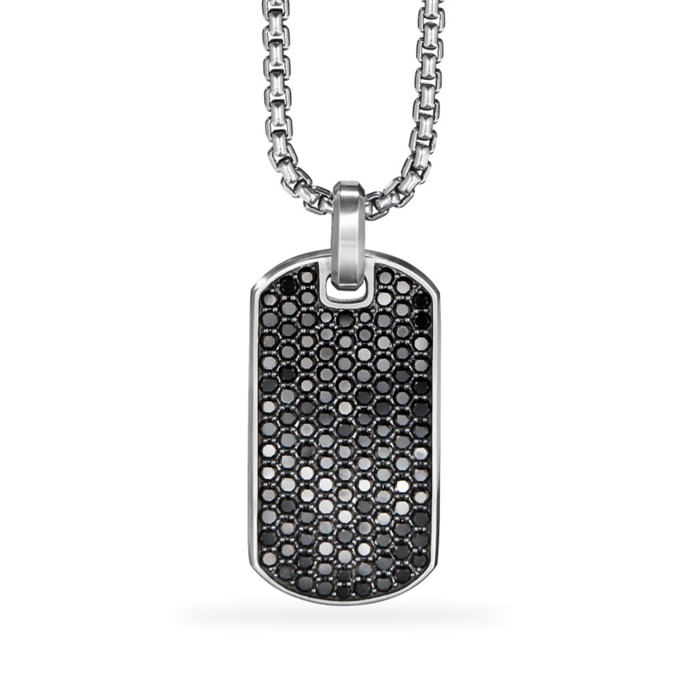 Men’s pavè streamline black diamond dog tag